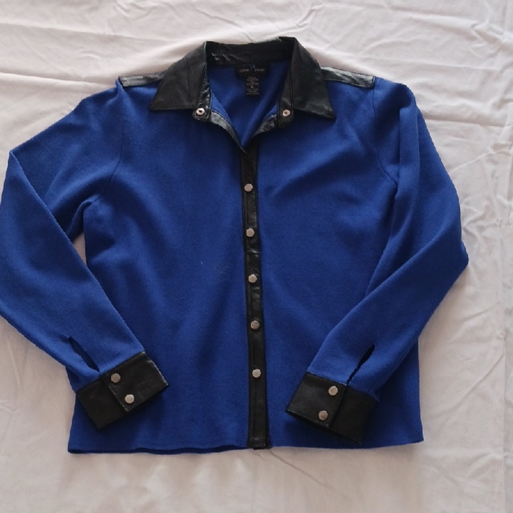 Cable & Gauge Royal Blue and Black Knit Blazer With Faux Leathet Details